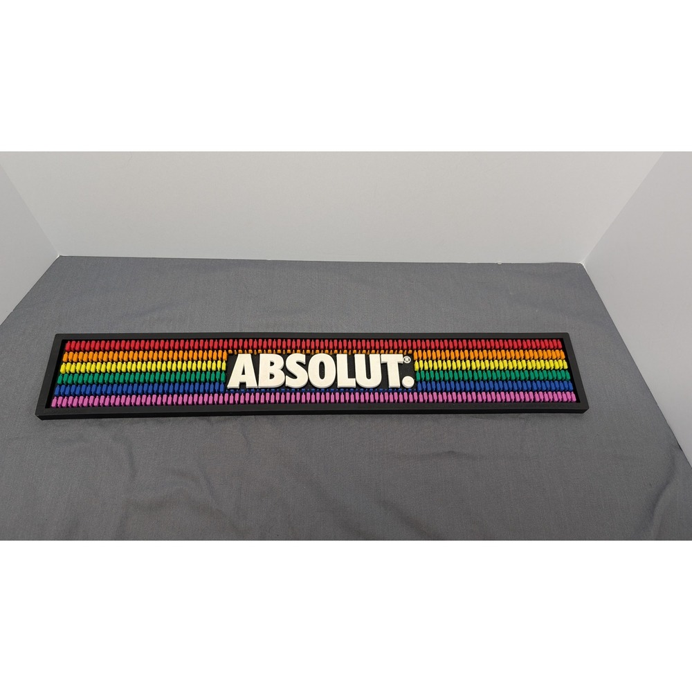 Absolut Vodka Rainbow Pride Bar Mat 23.5x4 Black Rubber Spill Runner